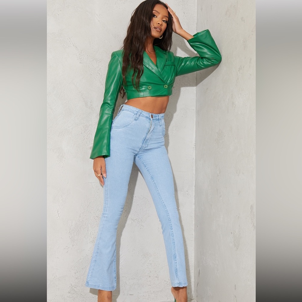 Petite Light Wash Stretch Denim Flare Jeans